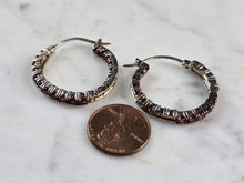Load image into Gallery viewer, Womens Vintage Estate Sterling Silver Garnet Hoop Earrings 6.9g E1981
