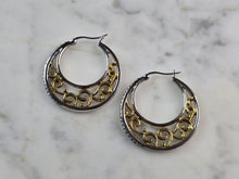 Load image into Gallery viewer, Womens Estate Sterling Silver Gold Tone Hoop Modernist Earrings 10.8g E1985