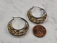 Load image into Gallery viewer, Womens Estate Sterling Silver Gold Tone Hoop Modernist Earrings 10.8g E1985