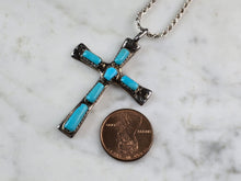 Load image into Gallery viewer, Womens Vintage Sterling Silver Turquoise Iule Cross Pendant Necklace 13.5g E1985