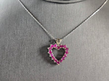 Load image into Gallery viewer, Womens Vintage Estate Sterling Silver Ruby Heart Pendant &amp; Necklace 6.0g E1994