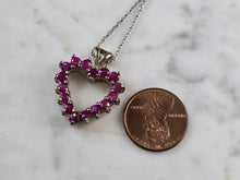 Load image into Gallery viewer, Womens Vintage Estate Sterling Silver Ruby Heart Pendant &amp; Necklace 6.0g E1994