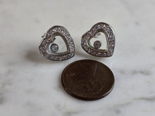 Load image into Gallery viewer, Womens Vintage Estate Sterling Silver CZ Heart Earrings 5.8g E2239