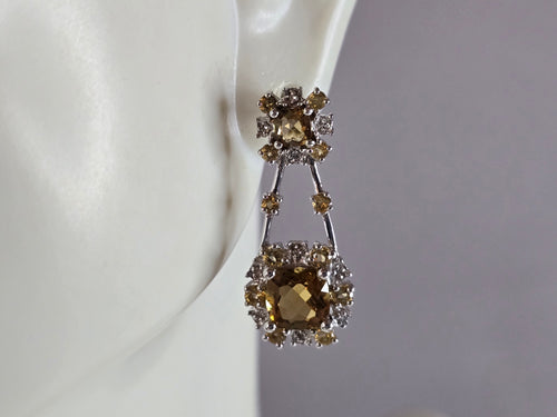 Womens Estate Sterling Silver Citrine Stud Dangle Earrings 3.7g E2264