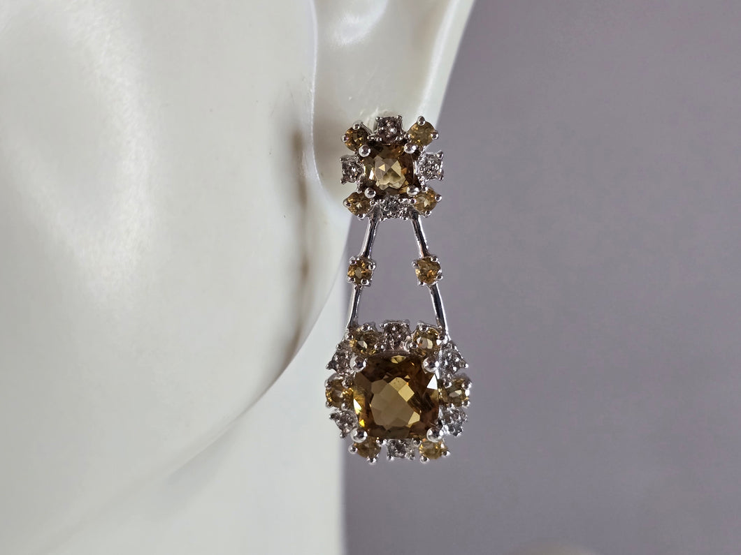 Womens Estate Sterling Silver Citrine Stud Dangle Earrings 3.7g E2264