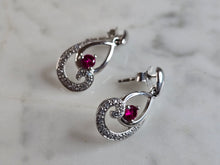Load image into Gallery viewer, Womens Vintage Estate Sterling Silver Modernist Ruby CZ Stud Earrings 3.7g E2265
