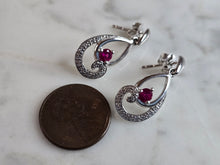 Load image into Gallery viewer, Womens Vintage Estate Sterling Silver Modernist Ruby CZ Stud Earrings 3.7g E2265