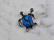 Load image into Gallery viewer, Womens Sterling Silver Blue Opal Sea Turtle Pendant 3.1g E2306