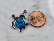 Load image into Gallery viewer, Womens Sterling Silver Blue Opal Sea Turtle Pendant 3.1g E2306