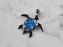 Load image into Gallery viewer, Womens Sterling Silver Blue Opal Sea Turtle Plumeria Pendant 3.7g E2307