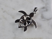 Load image into Gallery viewer, Womens Sterling Silver Blue Opal Sea Turtle Plumeria Pendant 3.7g E2307
