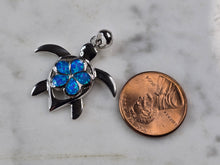 Load image into Gallery viewer, Womens Sterling Silver Blue Opal Sea Turtle Plumeria Pendant 3.7g E2307