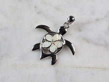 Load image into Gallery viewer, Womens Sterling Silver Opal Sea Turtle Plumeria Pendant 3.7g E2308
