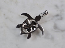Load image into Gallery viewer, Womens Sterling Silver Opal Sea Turtle Plumeria Pendant 3.7g E2308