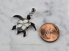 Load image into Gallery viewer, Womens Sterling Silver Opal Sea Turtle Plumeria Pendant 3.7g E2308