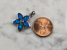 Load image into Gallery viewer, Womens Sterling Silver Blue Opal Hawaiian Flower Pendant 3.0g E2314