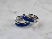 Load image into Gallery viewer, Womens Sterling Silver Modernist Blue Opal Hoop Earrings 5.2g E2320