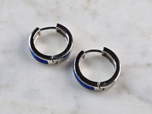 Load image into Gallery viewer, Womens Sterling Silver Modernist Blue Opal Hoop Earrings 5.2g E2320