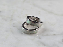Load image into Gallery viewer, Womens Sterling Silver Modernist Opal Hoop Earrings 3.0g E2323