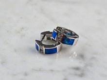Load image into Gallery viewer, Womens Sterling Silver Modernist Blue Opal CZ Hoop Earrings 3.0g E2324