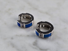 Load image into Gallery viewer, Womens Sterling Silver Modernist Blue Opal CZ Hoop Earrings 3.0g E2324