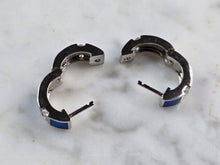 Load image into Gallery viewer, Womens Sterling Silver Modernist Blue Opal CZ Hoop Earrings 3.0g E2324