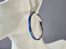 Load image into Gallery viewer, Womens Sterling Silver Modernist Blue Opal Hoop Earrings 10.7g E2325