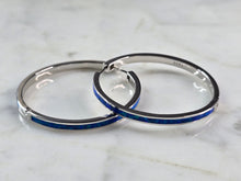 Load image into Gallery viewer, Womens Sterling Silver Modernist Blue Opal Hoop Earrings 10.7g E2325