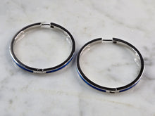Load image into Gallery viewer, Womens Sterling Silver Modernist Blue Opal Hoop Earrings 10.7g E2325