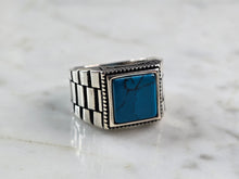 Load image into Gallery viewer, Mens Sterling Silver Modernist Turquoise Ring 7.7g E2331