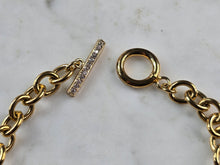 Load image into Gallery viewer, Womens Vintage Estate Sterling Silver Gold Tone CZ Charm Bracelet 8.3g E2354