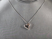 Load image into Gallery viewer, Vintage Sterling Silver 10K Gold Diamond Heart Pendant Necklace 3.9g E2363
