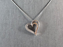 Load image into Gallery viewer, Vintage Sterling Silver 10K Gold Diamond Heart Pendant Necklace 3.9g E2363