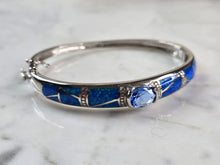 Load image into Gallery viewer, Womens Sterling Silver Modernist Blue Opal Bangle Bracelet 19.1g E2401