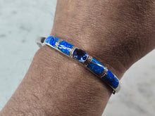 Load image into Gallery viewer, Womens Sterling Silver Modernist Blue Opal Bangle Bracelet 19.1g E2401