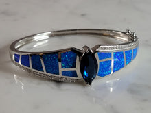 Load image into Gallery viewer, Womens Sterling Silver Modernist Blue Opal Bangle Bracelet 25.5g E2408