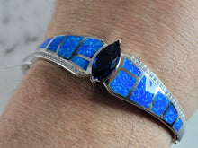 Load image into Gallery viewer, Womens Sterling Silver Modernist Blue Opal Bangle Bracelet 25.5g E2408