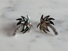 Load image into Gallery viewer, Womens Sterling Silver Modernist Opal Palm Tree Earrings 2.2g E2414