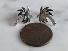 Load image into Gallery viewer, Womens Sterling Silver Modernist Opal Palm Tree Earrings 2.2g E2414