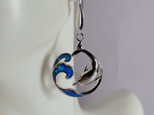 Load image into Gallery viewer, Womens Sterling Silver Modernist Blue Opal Dolphin Earrings 10.1g E2433