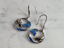 Load image into Gallery viewer, Womens Sterling Silver Modernist Blue Opal Dolphin Earrings 10.1g E2433