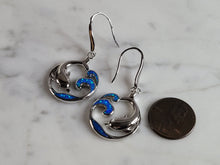 Load image into Gallery viewer, Womens Sterling Silver Modernist Blue Opal Dolphin Earrings 10.1g E2433