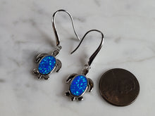 Load image into Gallery viewer, Womens Sterling Silver Blue Opal Sea Turtle Earrings 4.9g E2434