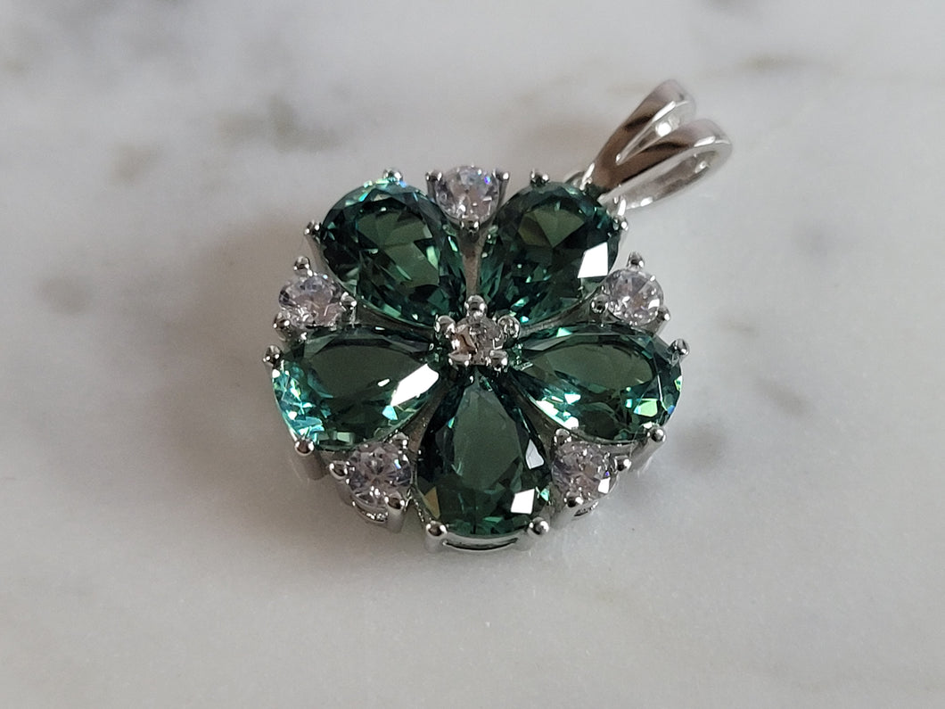 Womens Estate Sterling Silver Modernist CZ Floral Pendant 2.9g E2477