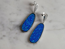 Load image into Gallery viewer, Womens Sterling Silver Blue Opal Modernist Earrings 8.8g E2709
