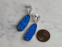 Load image into Gallery viewer, Womens Sterling Silver Blue Opal Modernist Earrings 8.8g E2709