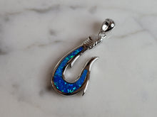 Load image into Gallery viewer, Womens Sterling Silver Blue Opal Hawaiian Fish Hook Pendant 3.8g E2753