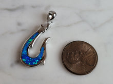 Load image into Gallery viewer, Womens Sterling Silver Blue Opal Hawaiian Fish Hook Pendant 3.8g E2753