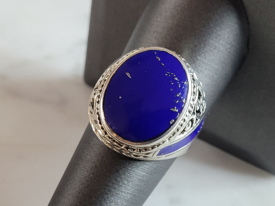 Mens Vintage Estate Southwestern Sterling Silver Lapis ? Ring 7.6g E2764