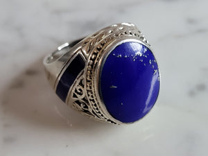 Mens Vintage Estate Southwestern Sterling Silver Lapis ? Ring 7.6g E2764